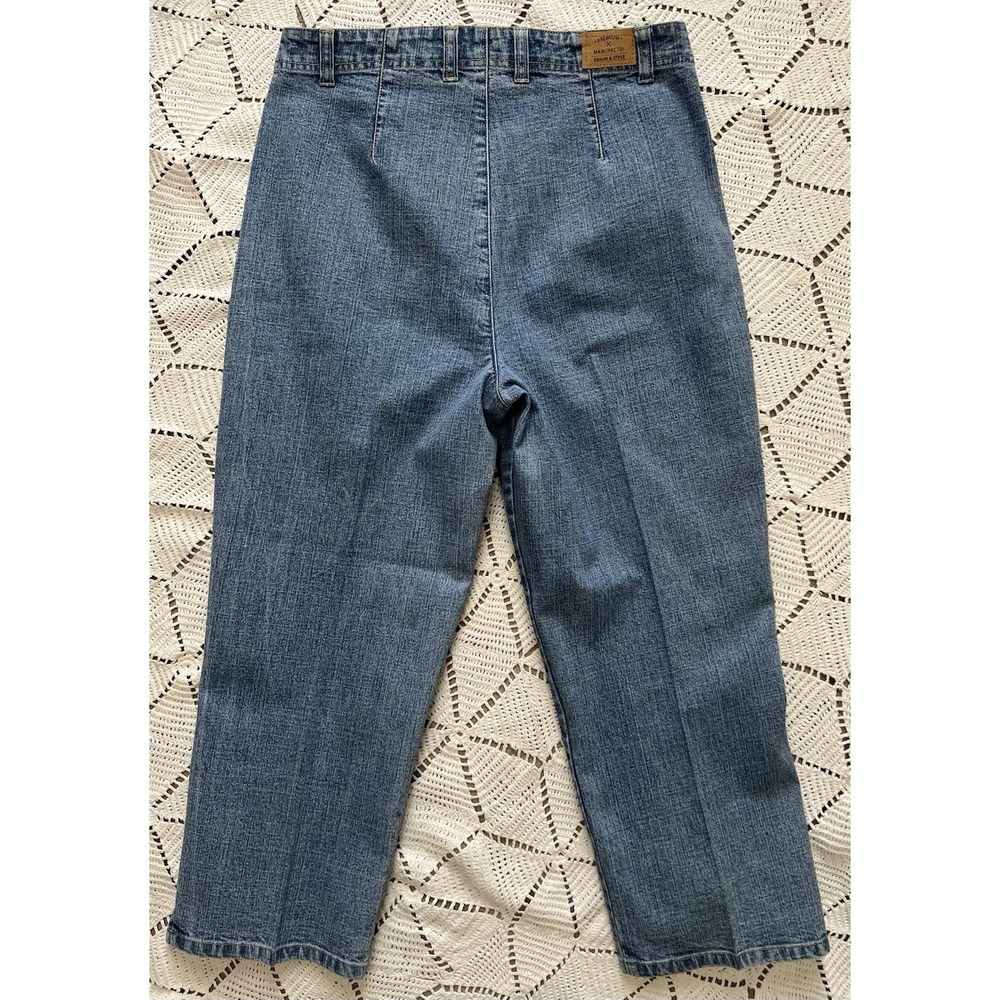 Y2K Embroidered Floral Cropped Jeans Mid Rise Artsy Cottage Size 10 98% Cotton - Picture 2 of 11